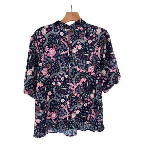 LOFT Bloom Twist Bubble Sleeve Blouse Short Sleeves size XL womens floral - Picture 10 of 11